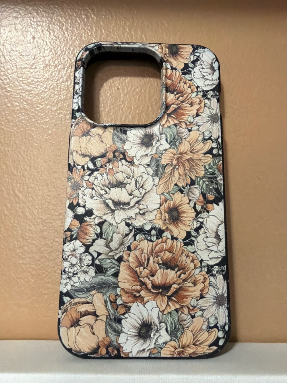 Pela Case: Black Peachy Peonies for iPhone 14 Pro